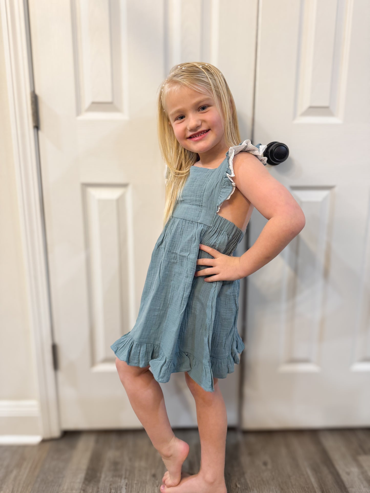 Blue Muslin Ruffle Dress