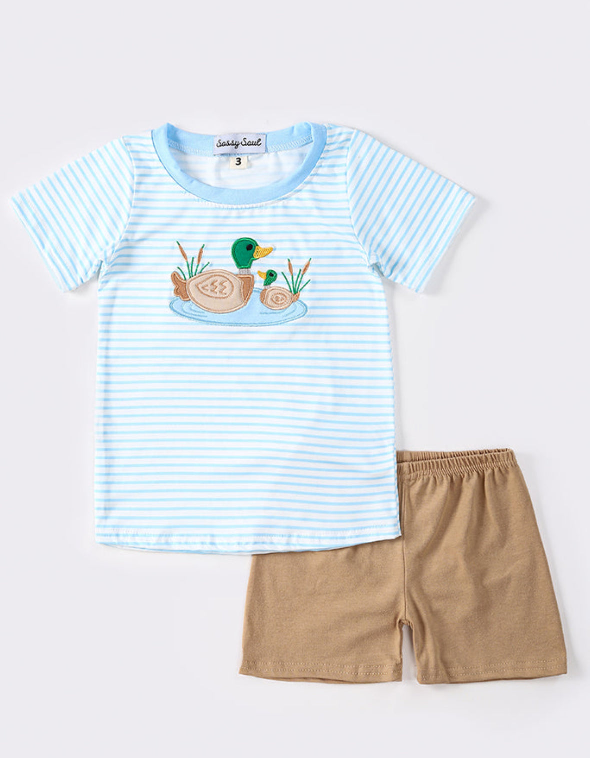 Blue Stripes Duck Appliqué Short Set