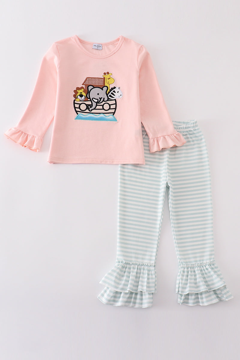 Pink Noah's Ark Embroidery Pants Set