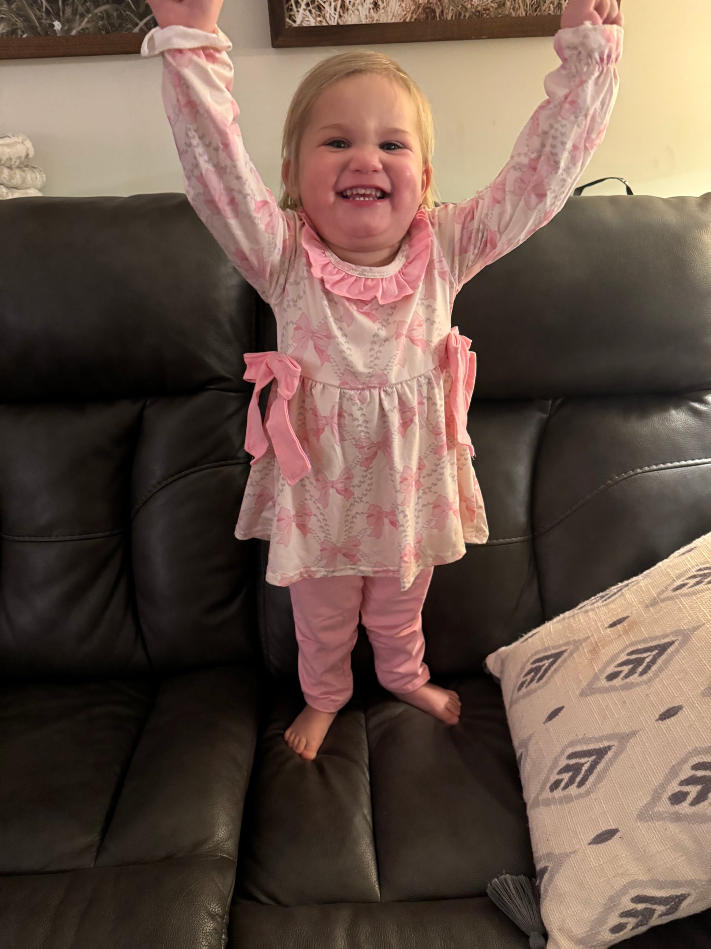 Pink Bow Girl Pant Set