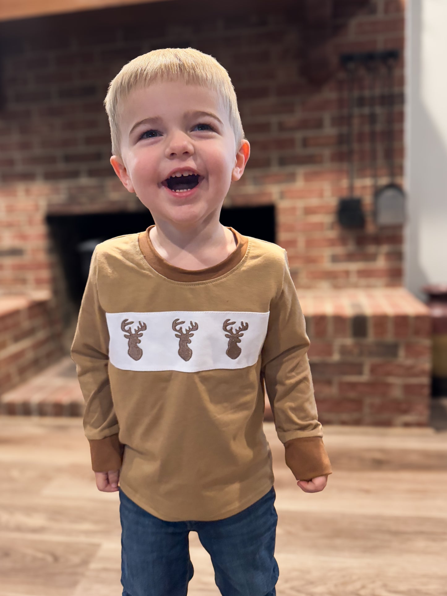 Brown Deer Embroidery Boy Shirt