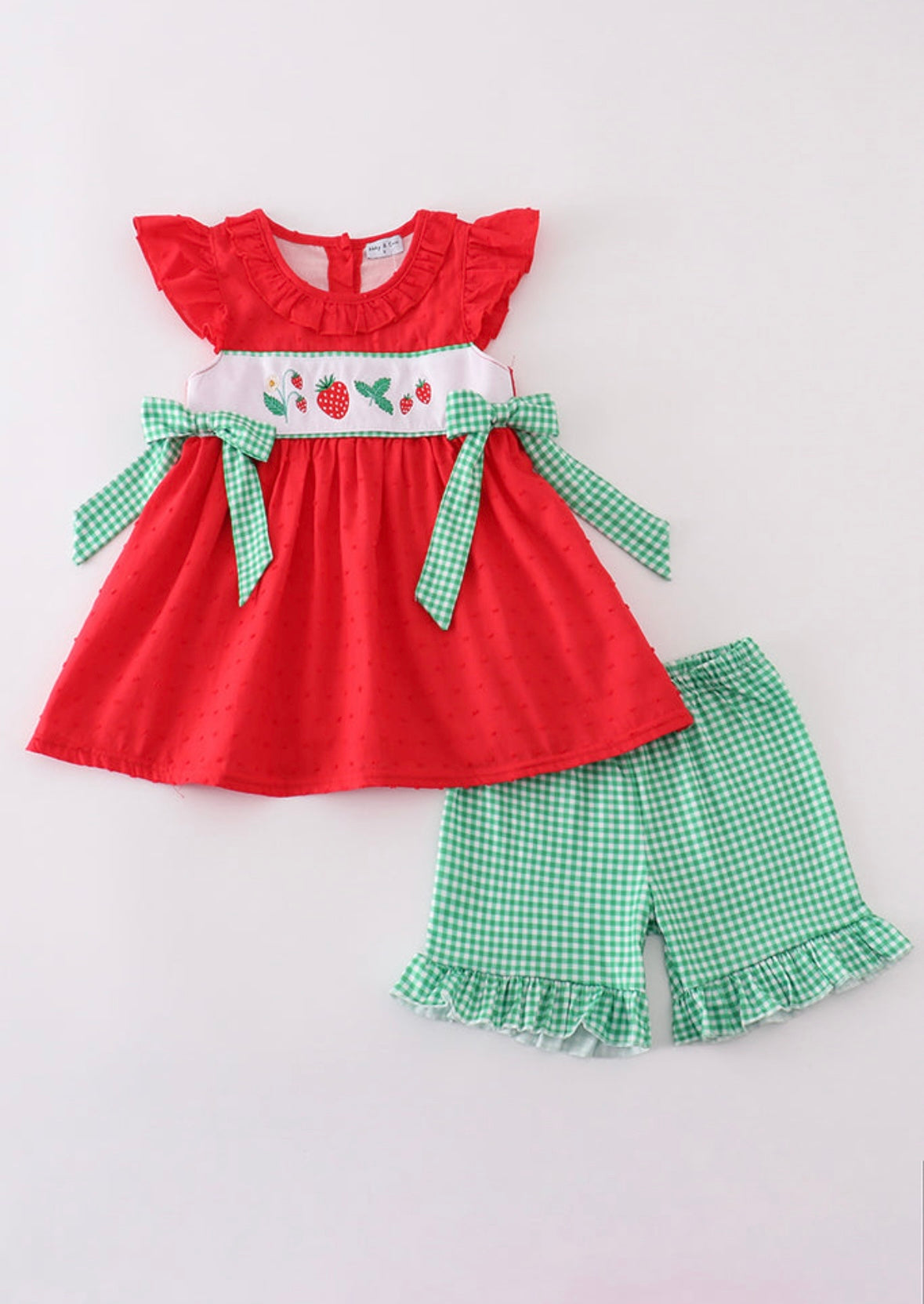 Red Strawberry Embroidered Short Set
