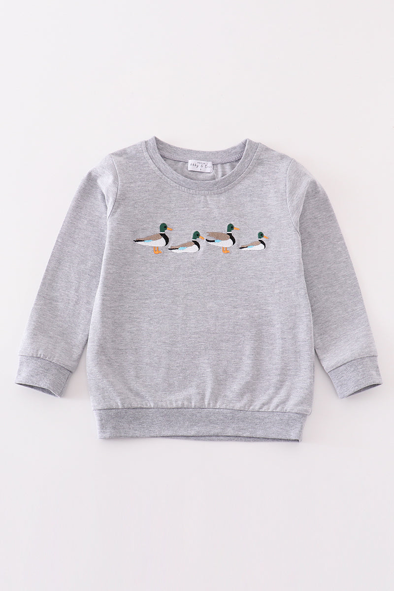 Grey Duck Embroidery Long Sleeve Shirt