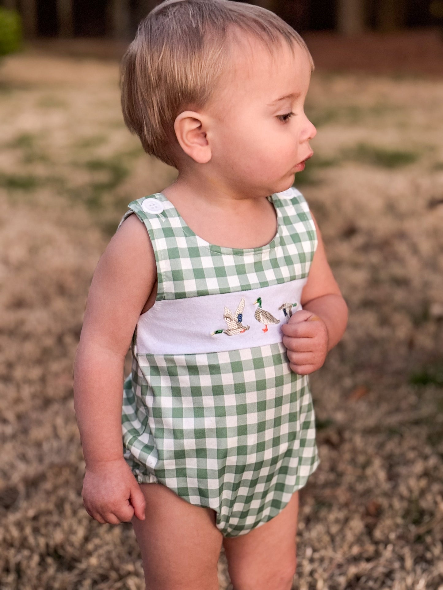 Green Checkered Duck Sleeveless Romper