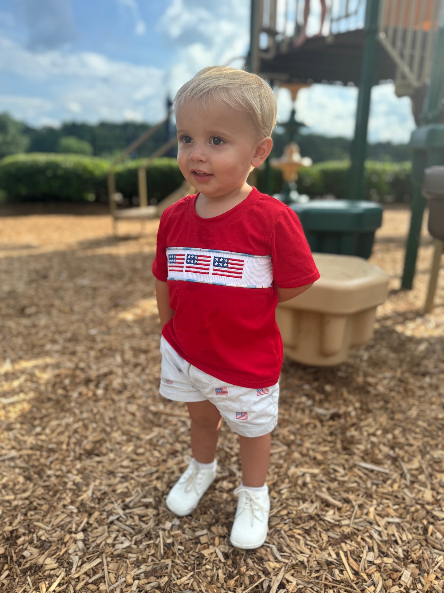 Flag Embroidery Smocked Shirt