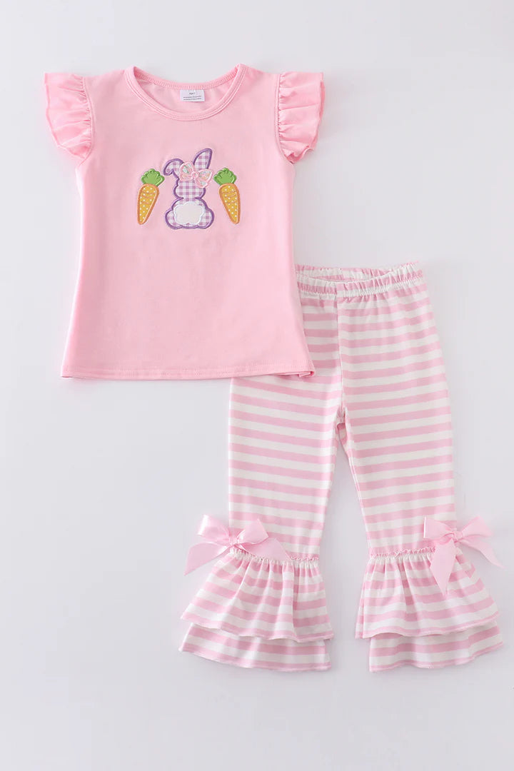 Pink Rabbit Carrot Applique Ruffle Girl Set