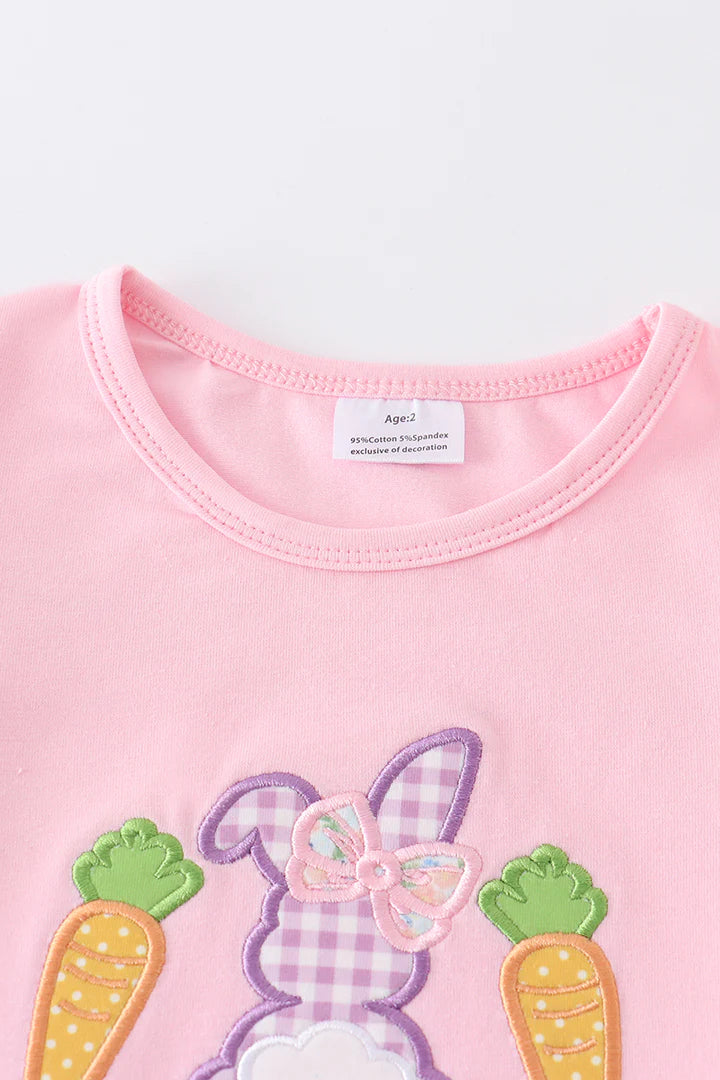 Pink Rabbit Carrot Applique Ruffle Girl Set