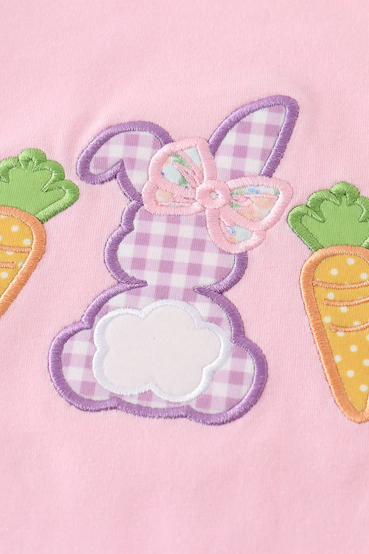 Pink Rabbit Carrot Applique Ruffle Girl Set