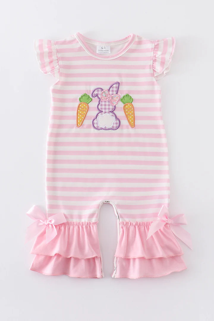 Pink Rabbit Carrot Applique Ruffle Girl Romper