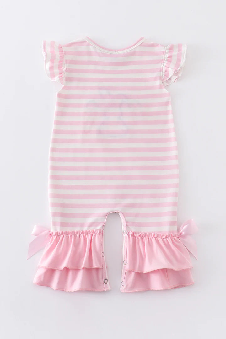 Pink Rabbit Carrot Applique Ruffle Girl Romper