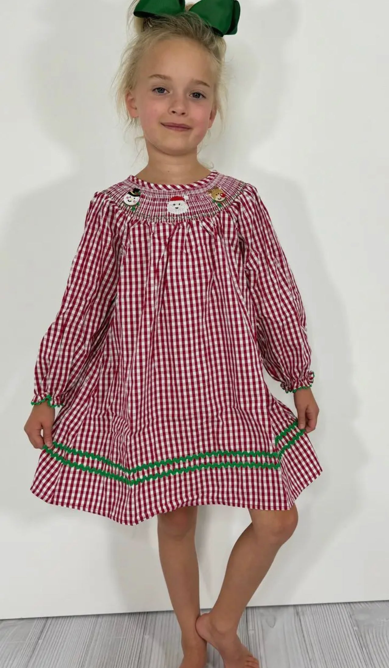 Red Gingham Smocked Christmas Dress