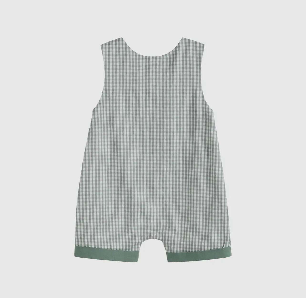 Green Gingham Dinosaur Smocked Shortalls