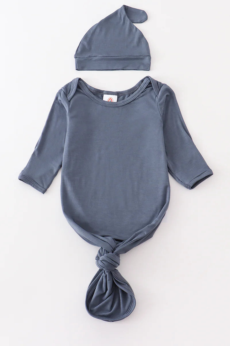 Blue Bamboo Baby Gown with Hat