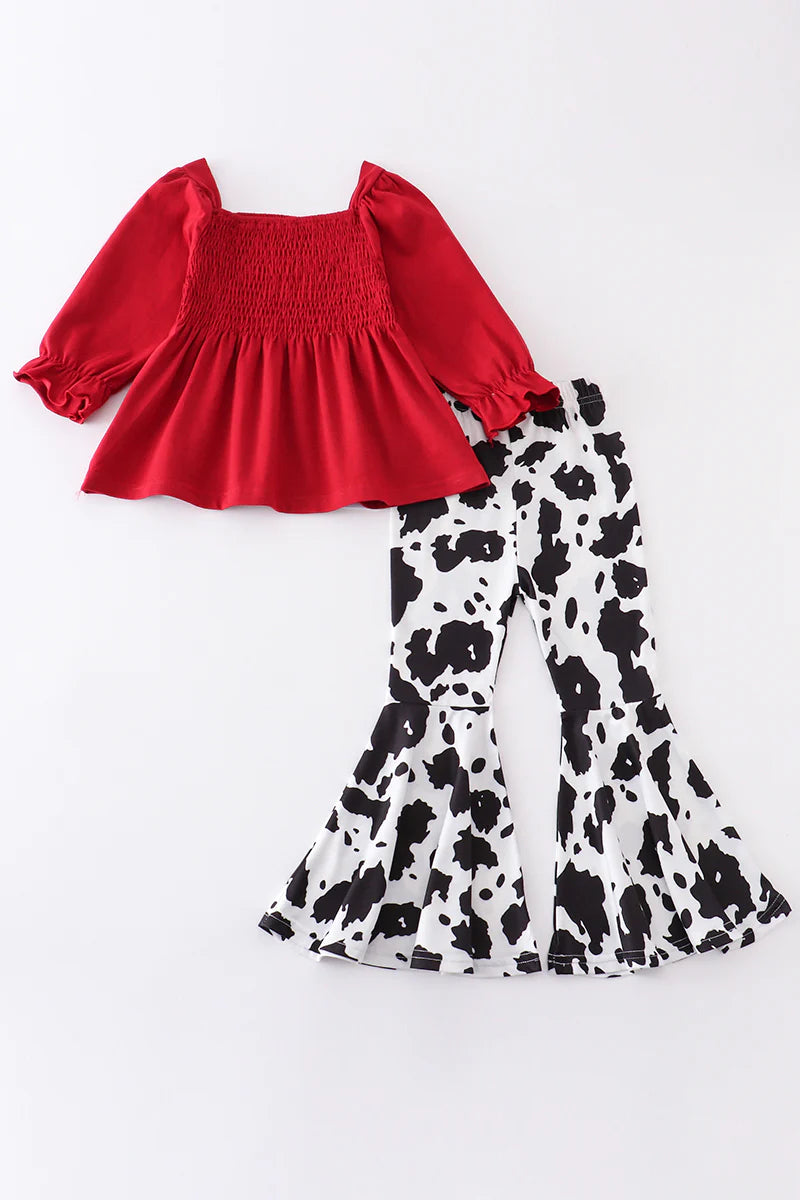 Red Cow Flare Pants Set