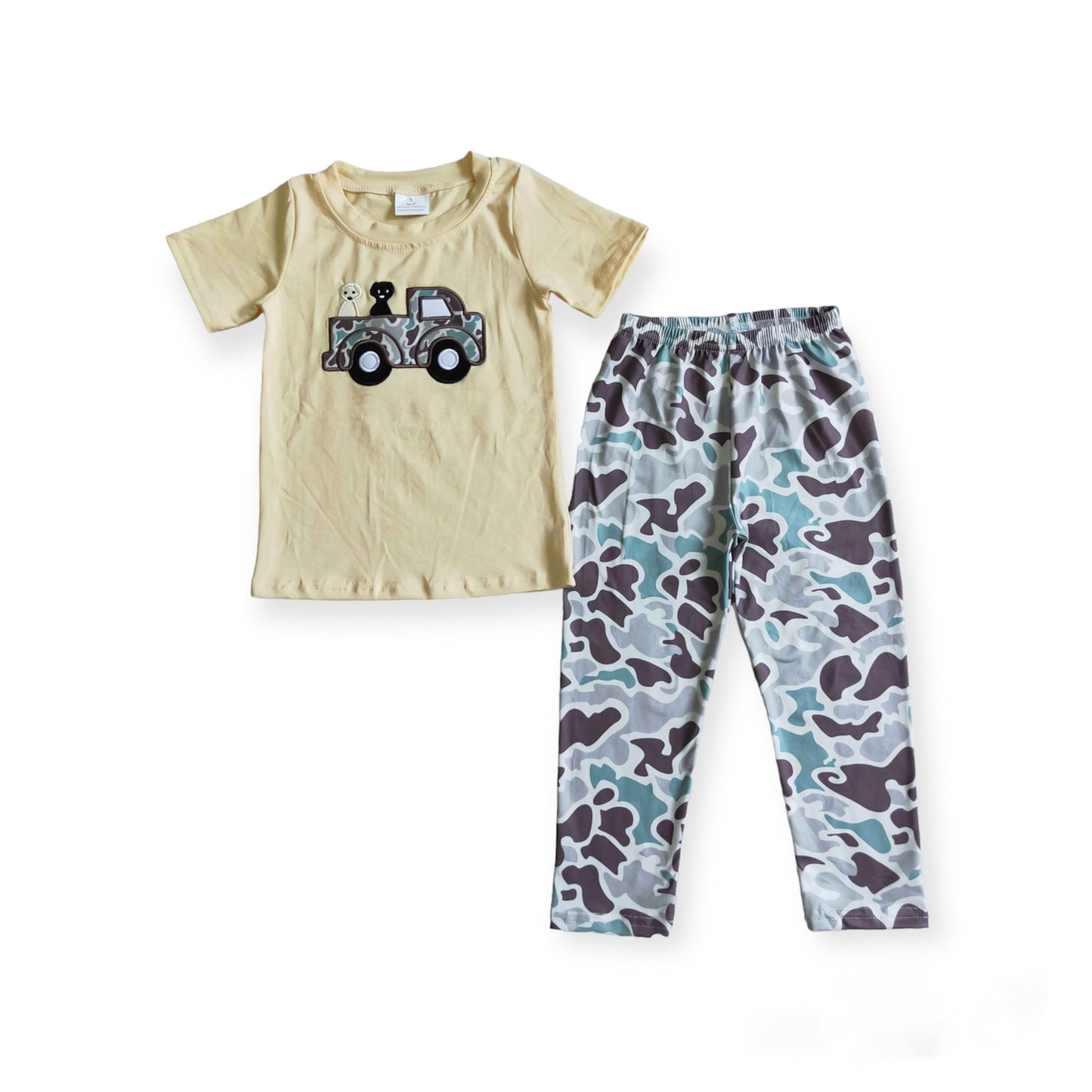 Camo Embroidery Dog Brown Boy Set