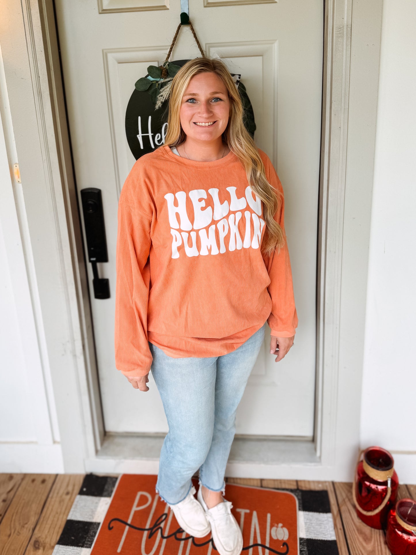 Hello Pumpkin Corded Orange Sweatshirt