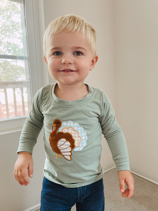 Thanksgiving Embroidery Turkey Boy Pajama Set