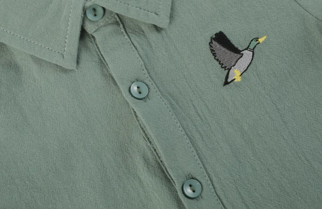 Sage Green Mallard Boys Button Down Dress Shirt Lil Cactus