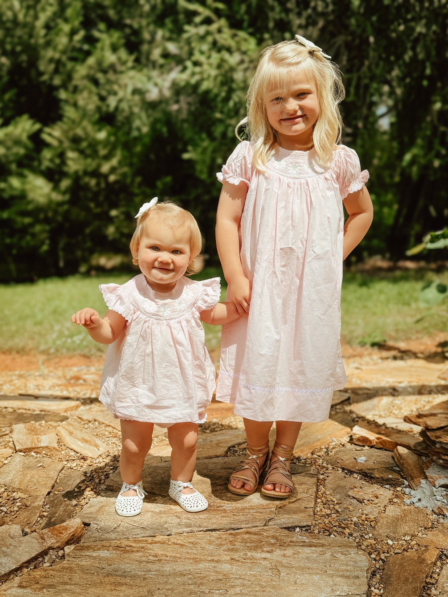 Light Pink Daisy Smocked Top and Bloomer 2 pc set