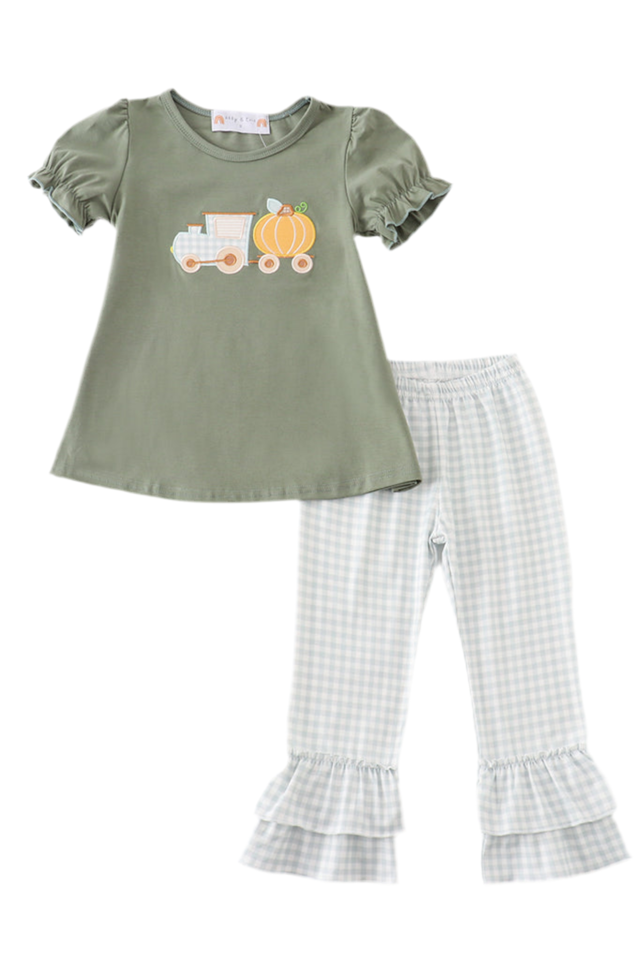 Green Train Pumpkin Appliqué Girl Set