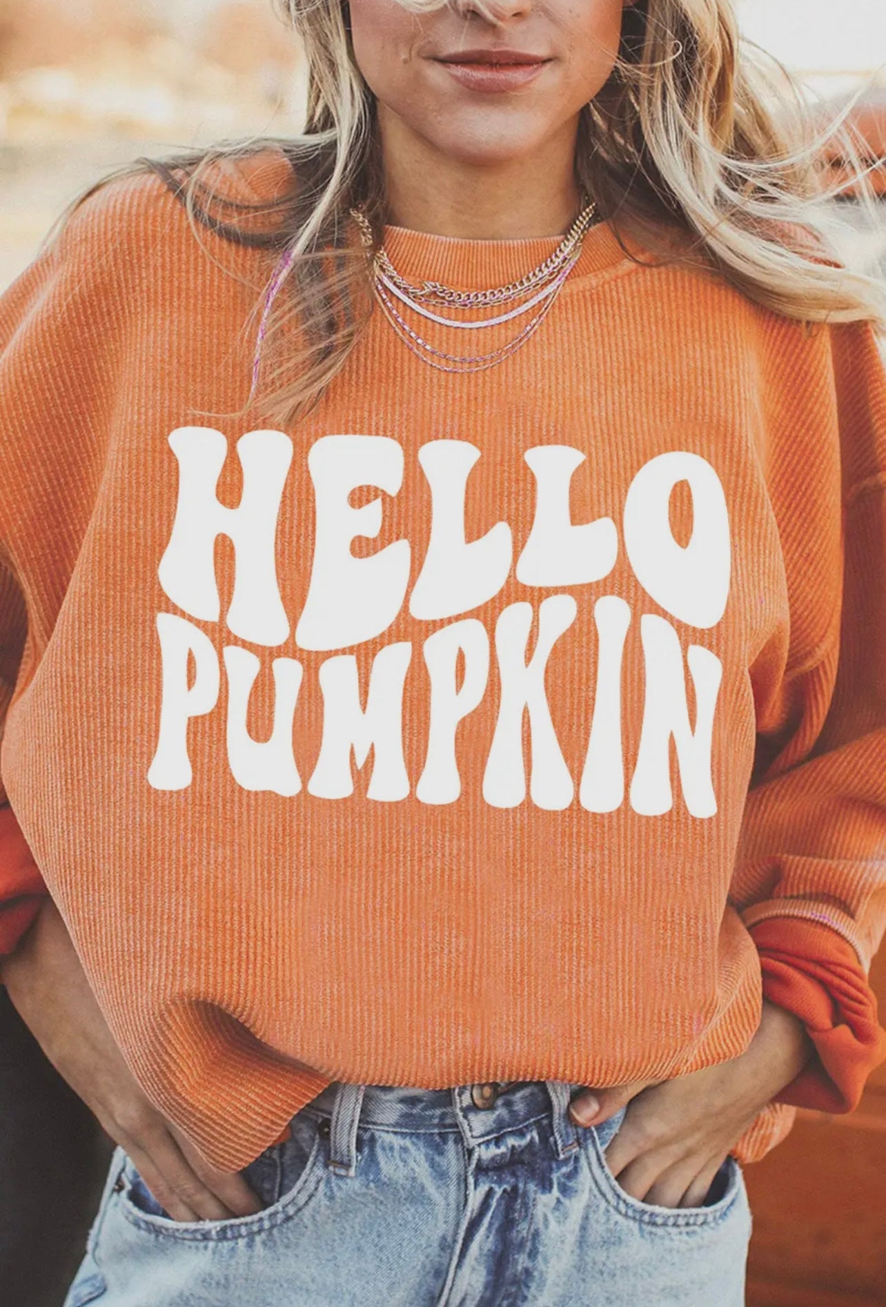 Hello Pumpkin Corded Orange Sweatshirt