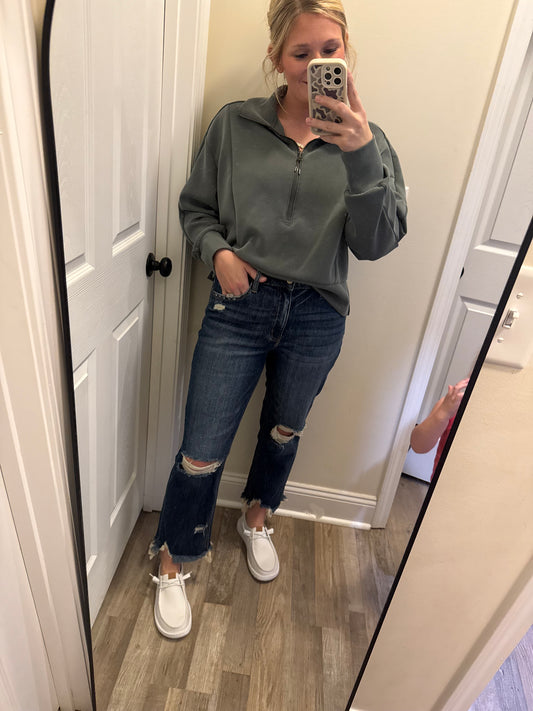 High Rise Crop Straight Jeans Vervet