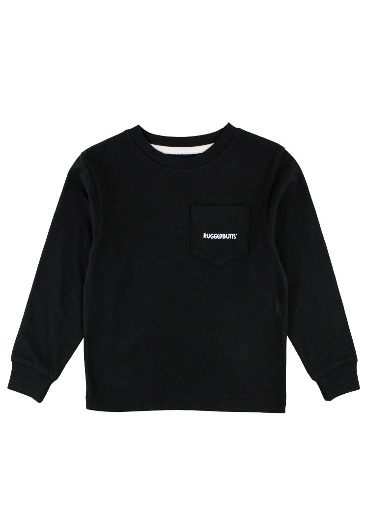 Boys Black Long Sleeve Signature Pocket Tee