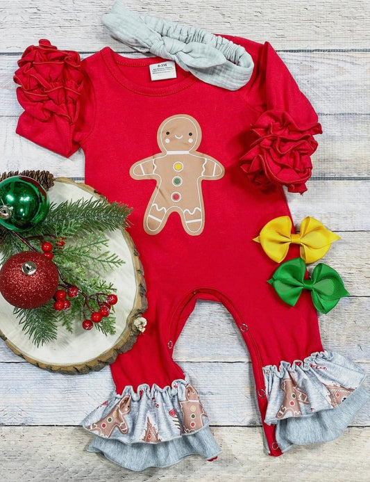 Gingerbread Delight Red Girls Onesie