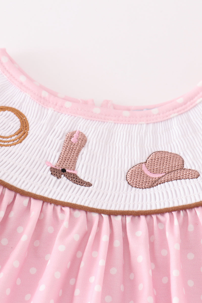 Pink Western Smocked Embroidery Pant Set