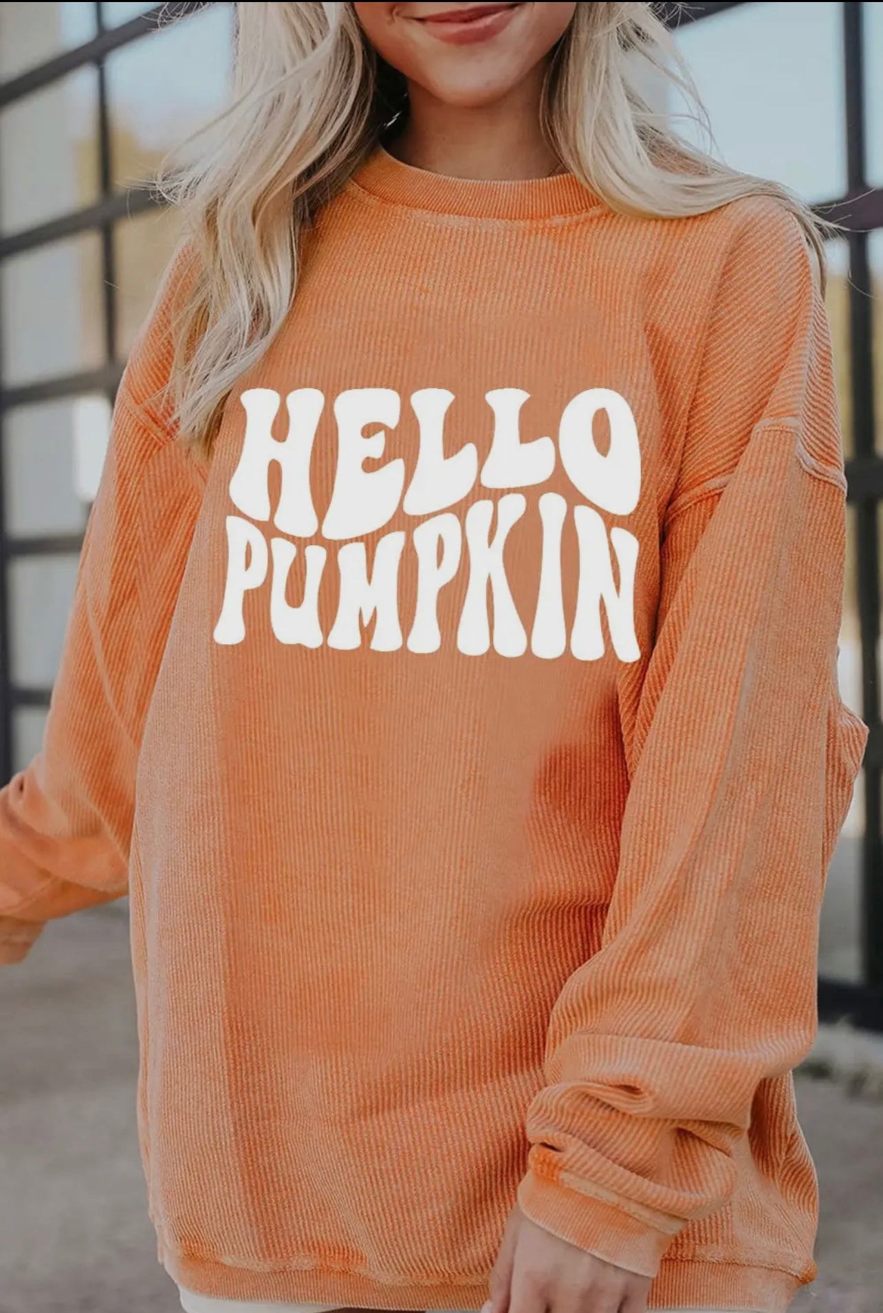 Hello Pumpkin Corded Orange Sweatshirt