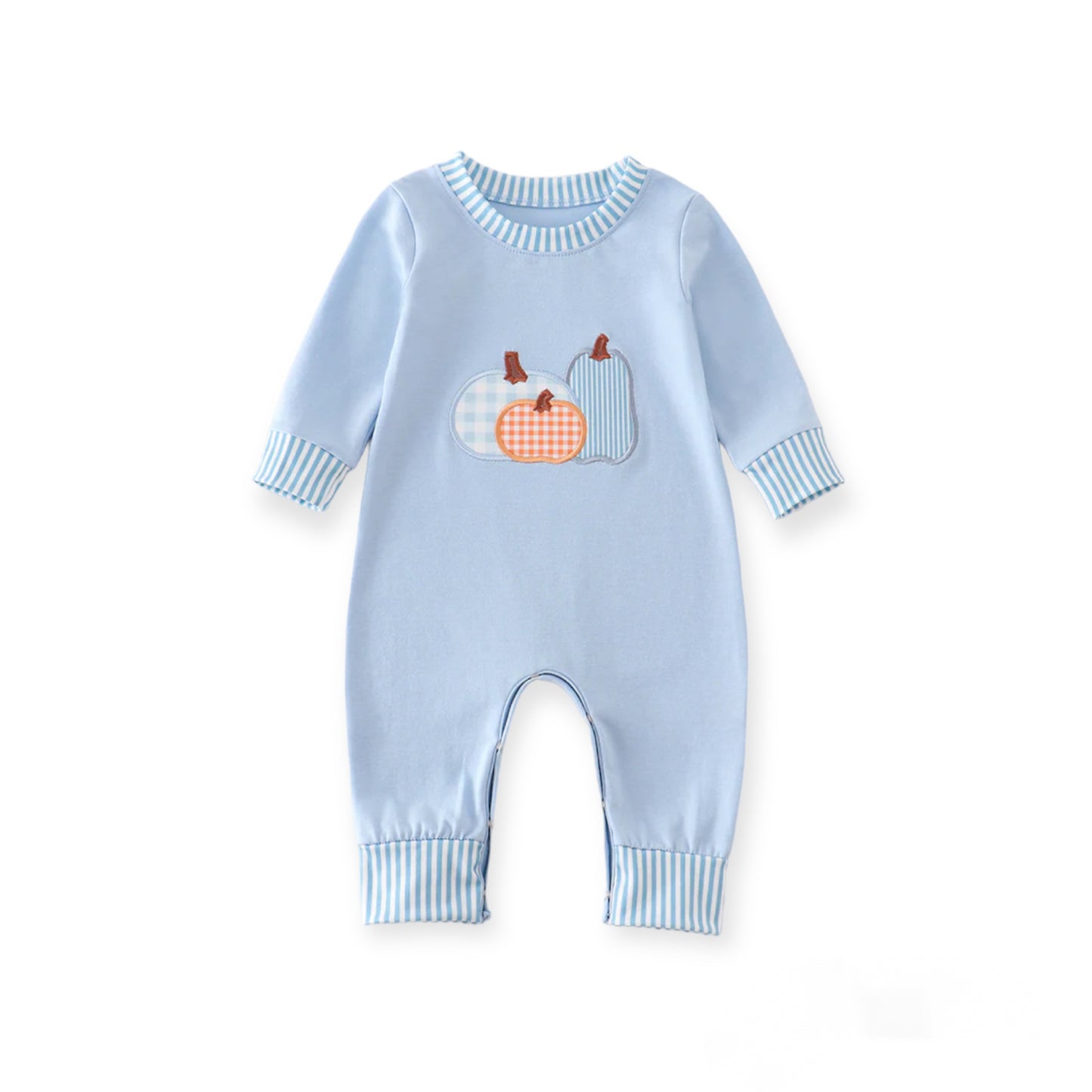 Blue Pumpkin Applique Boy Romper