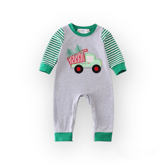 Christmas Tree Truck Boy Romper