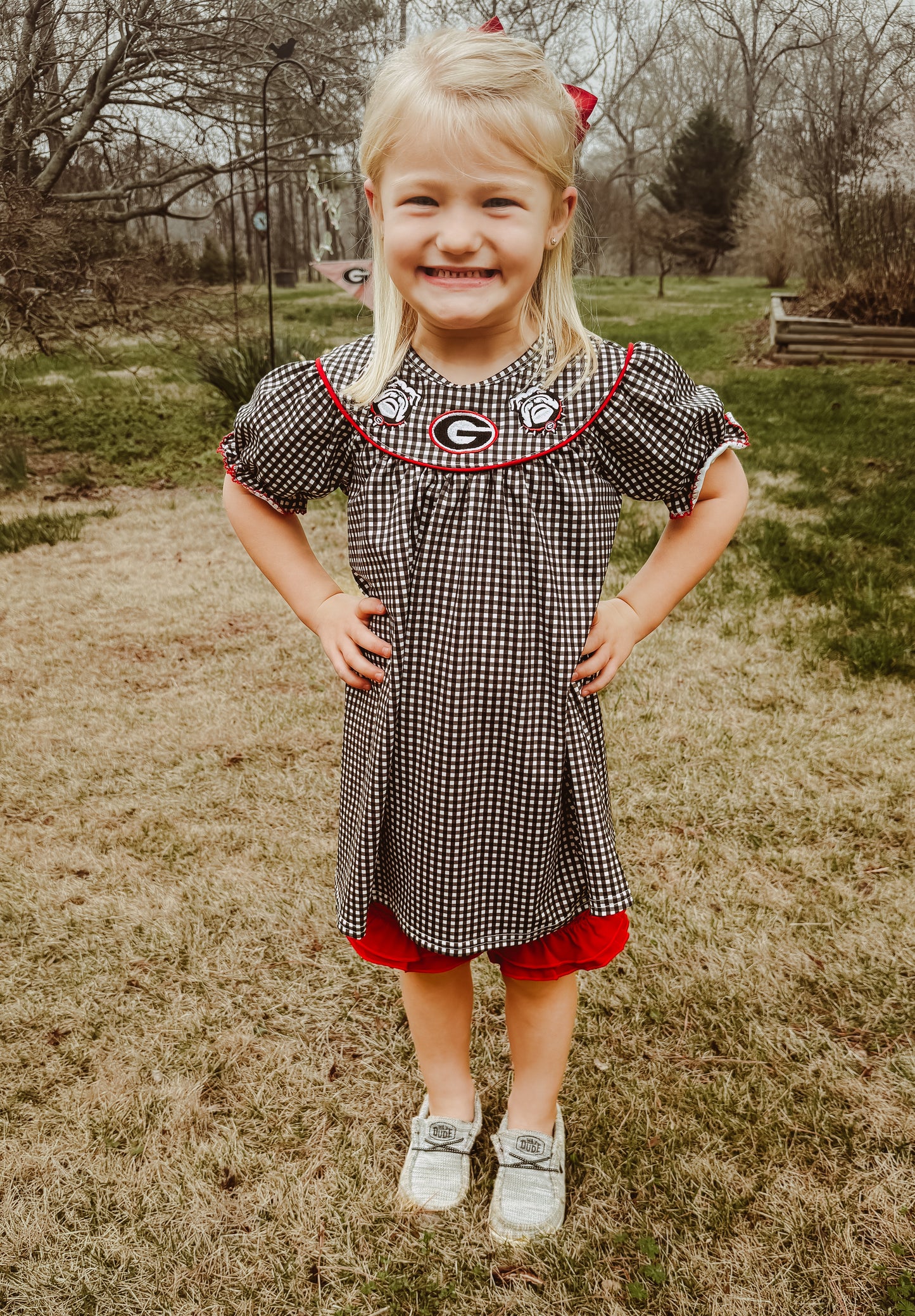 Black Georgia Plaid Embroidered Shirt & Short Set