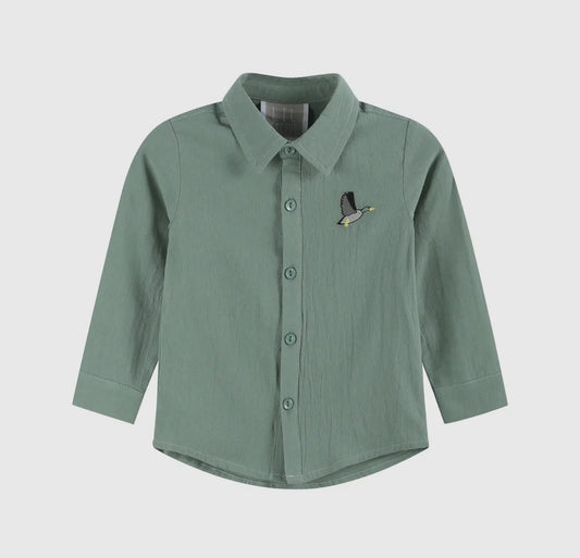 Sage Green Mallard Boys Button Down Dress Shirt Lil Cactus