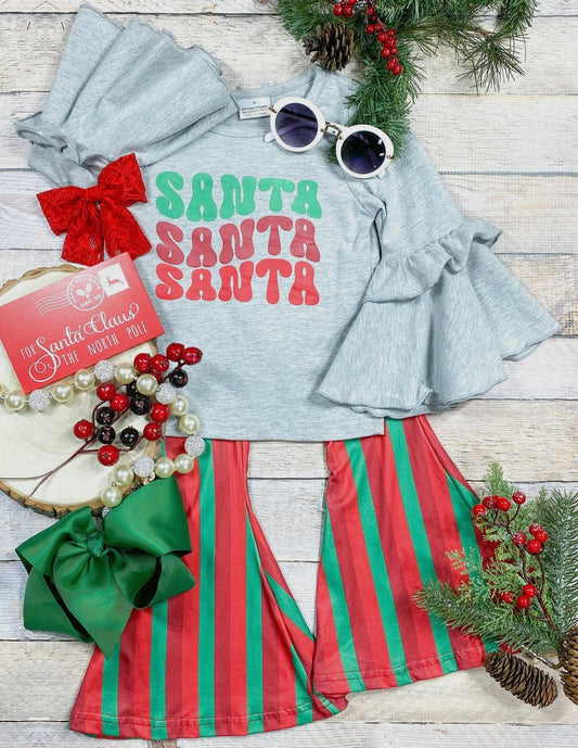 Santa Flared Top & Bell Bottom Girls Set