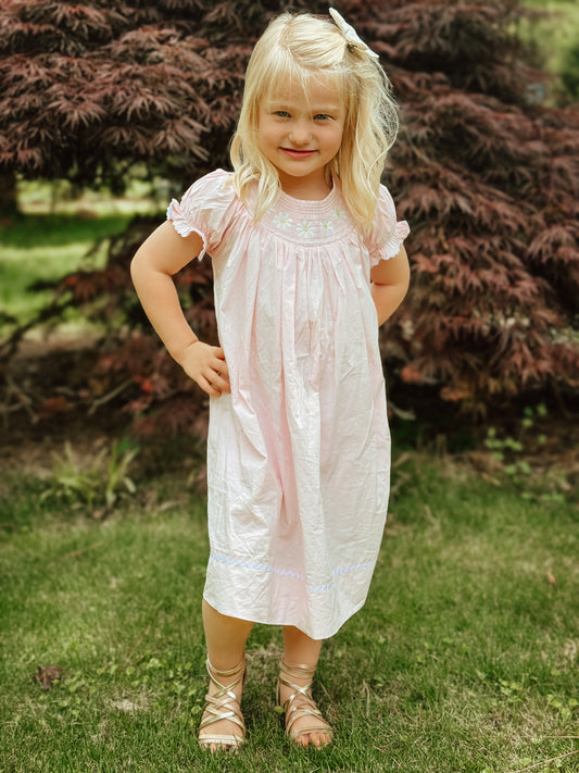 Light Pink Daisy Smocked Bishop Dress