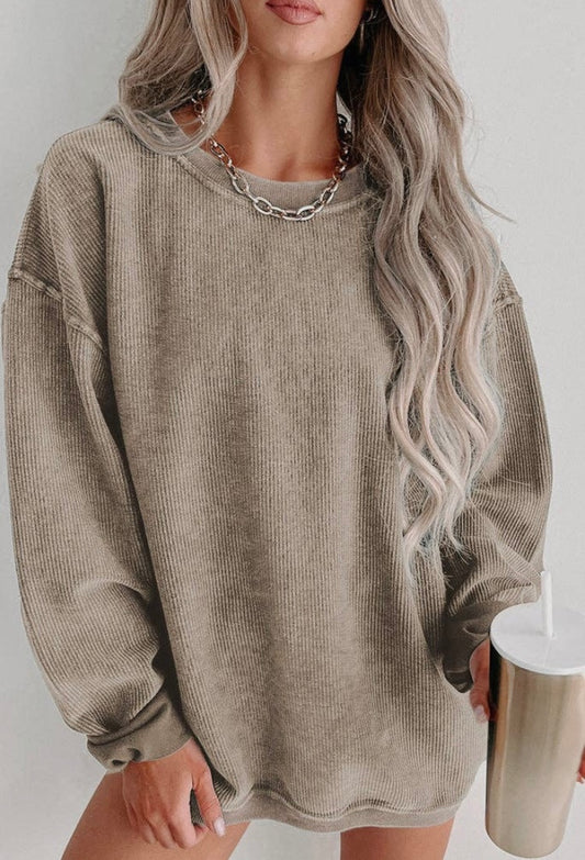 Khaki Ribbed Mineral Washed Sweatshirt