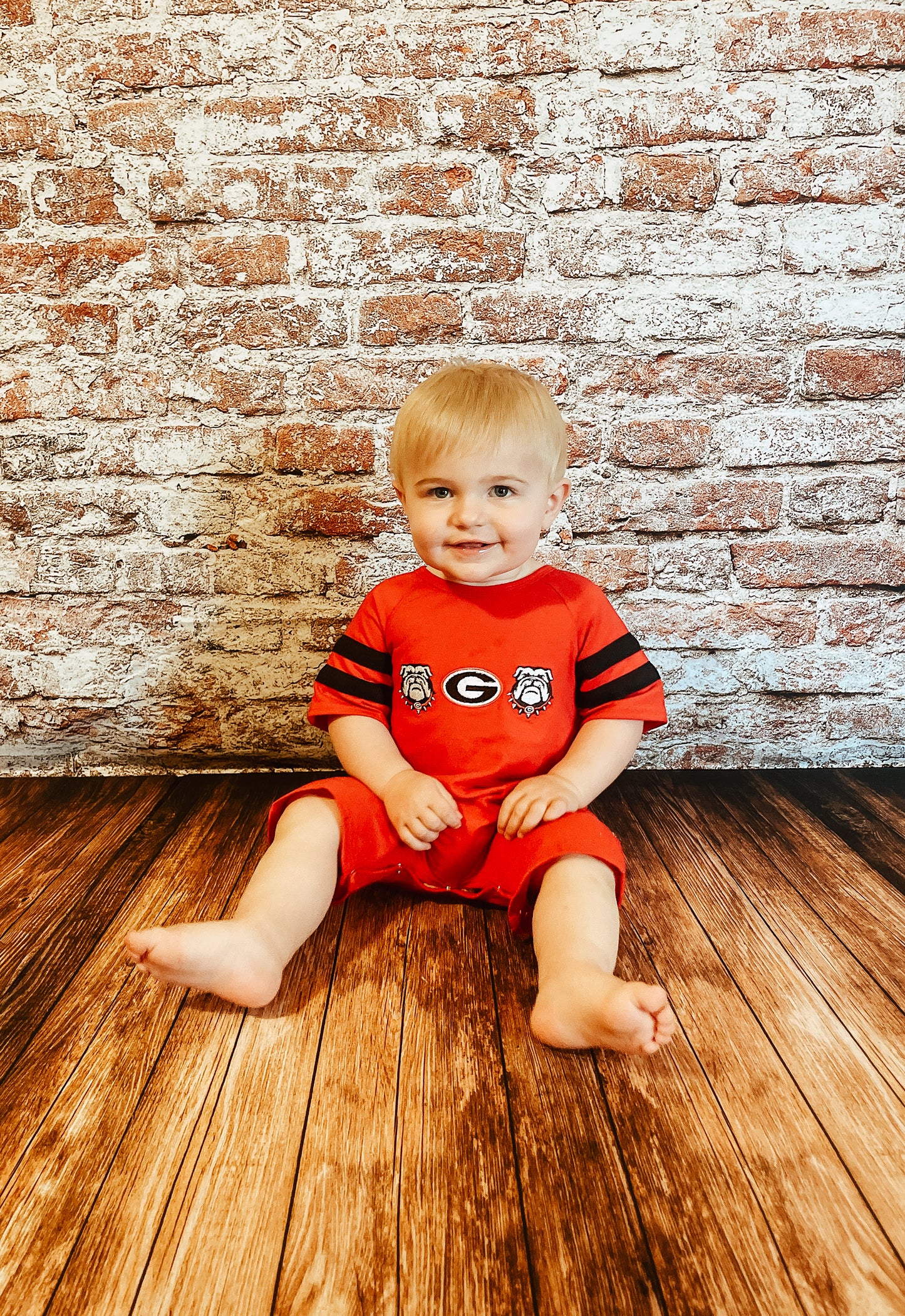 Red Georgia Bulldawg Embroidery Romper