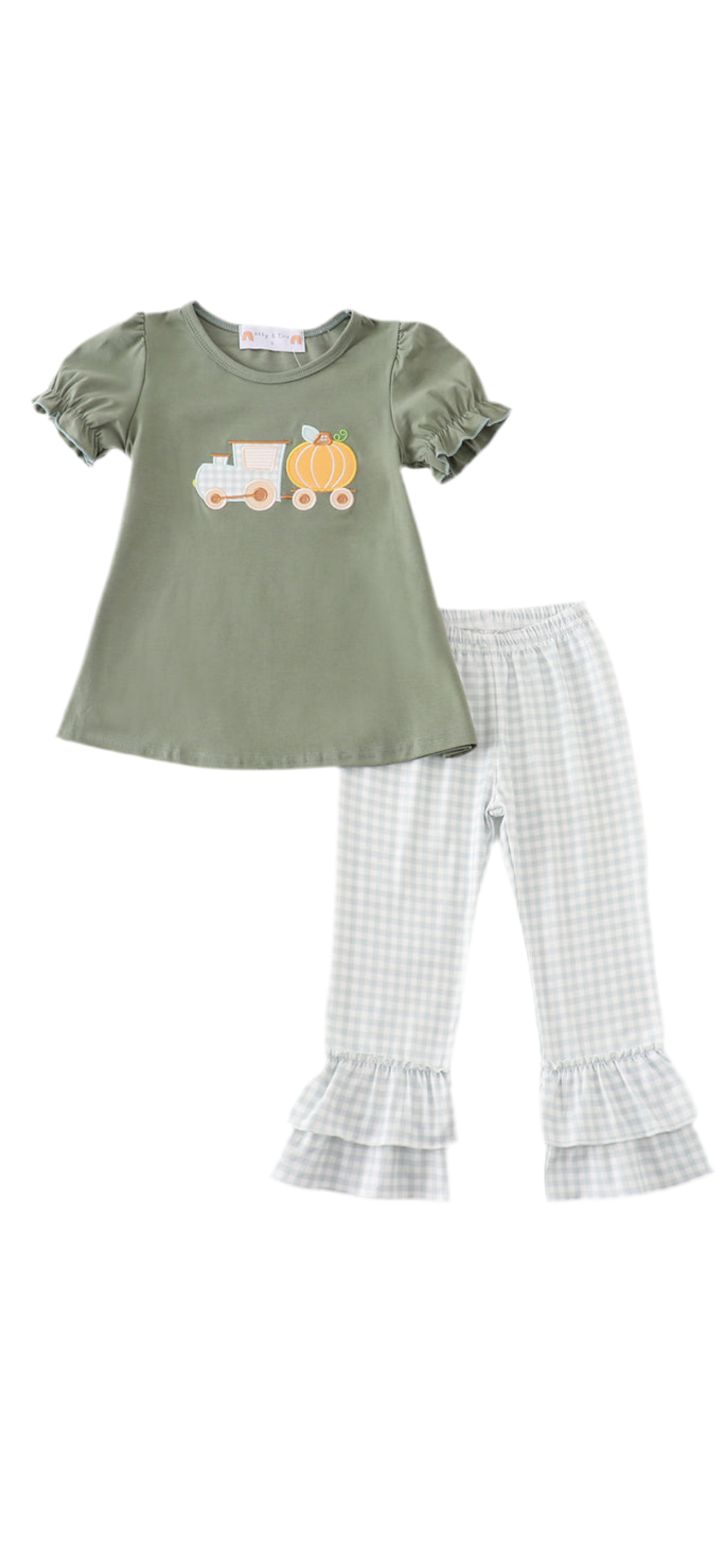 Green Train Pumpkin Appliqué Girl Set