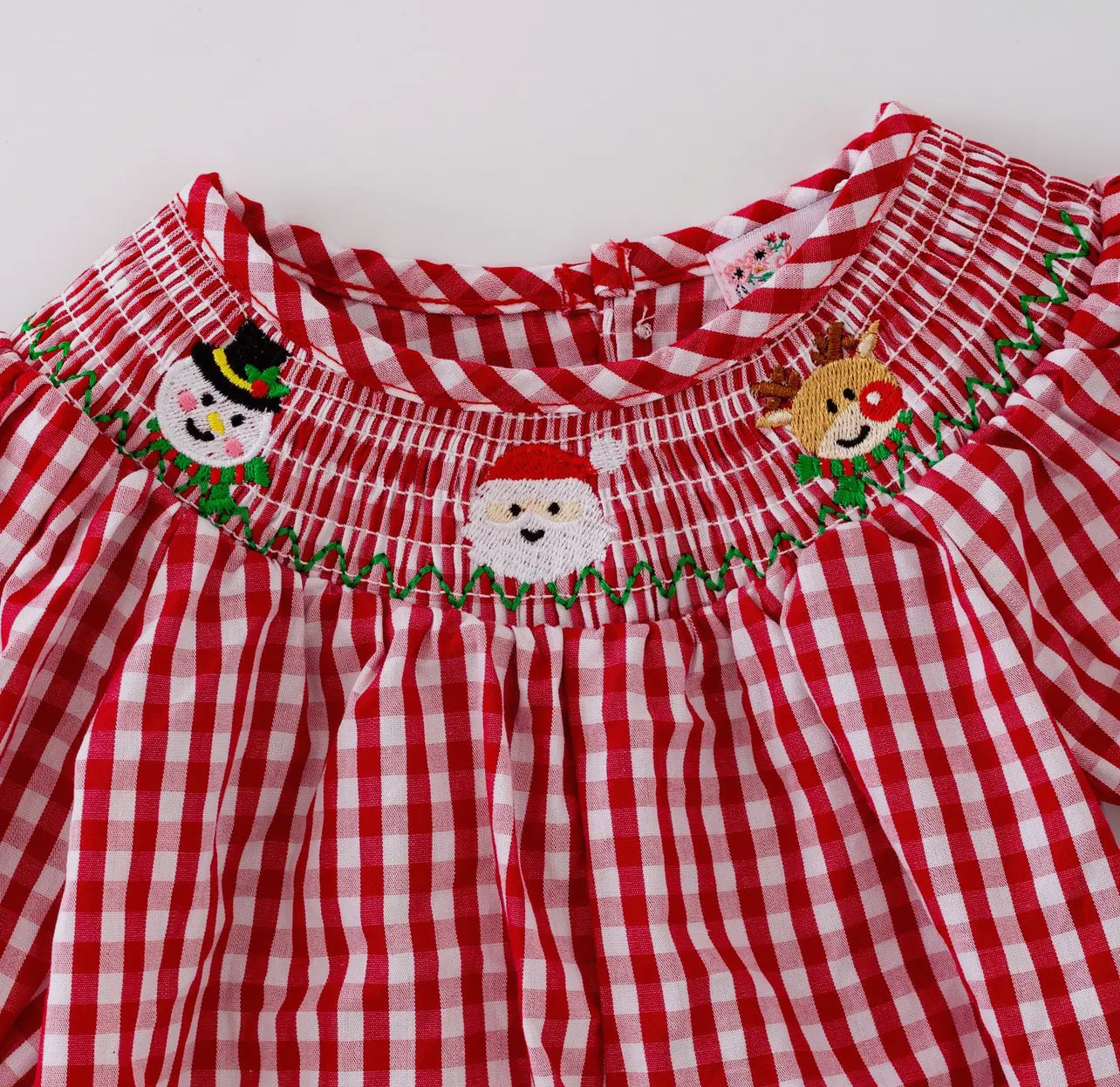 Red Gingham Smocked Christmas Romper