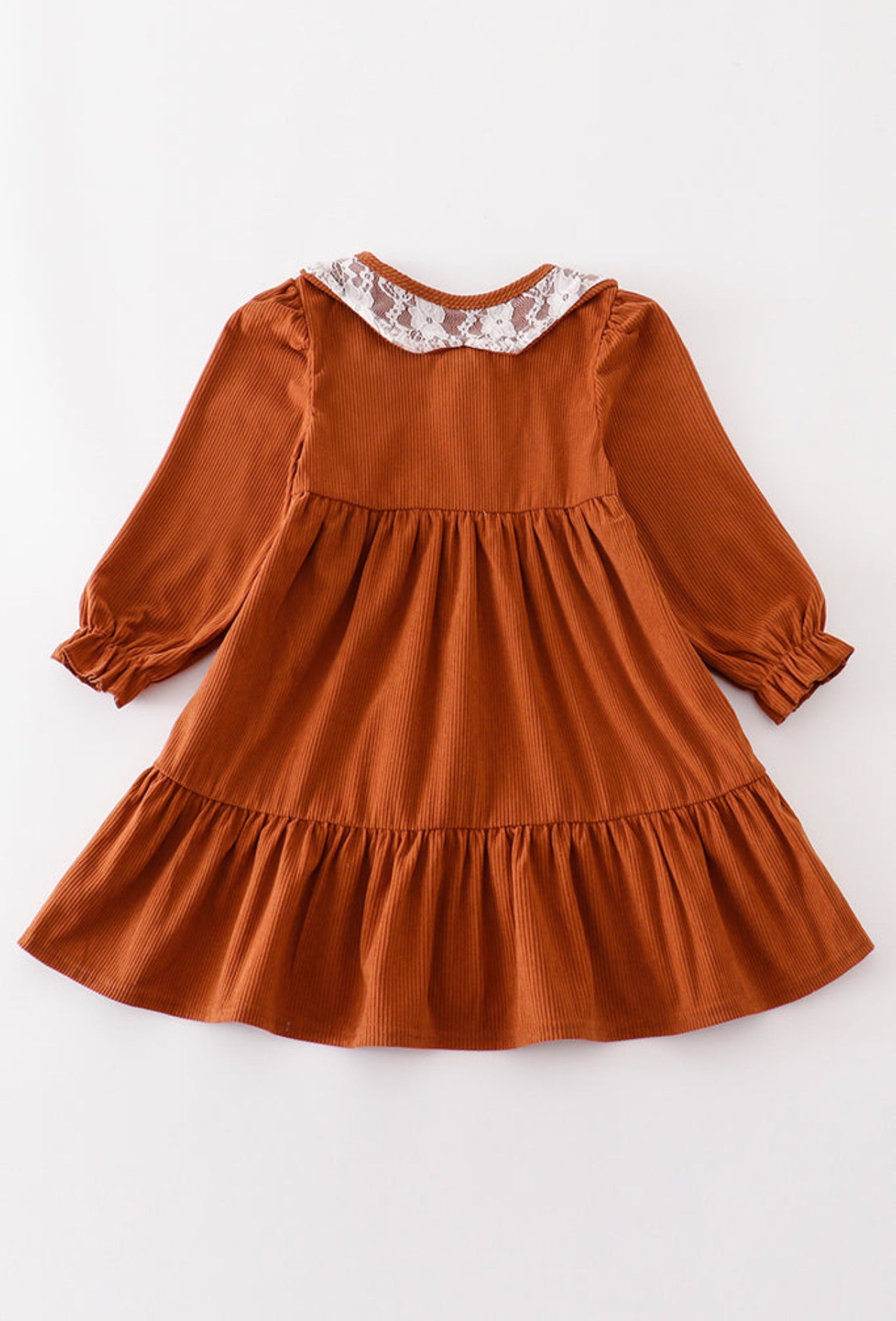 Brown Corduroy Lace Tiered Dress