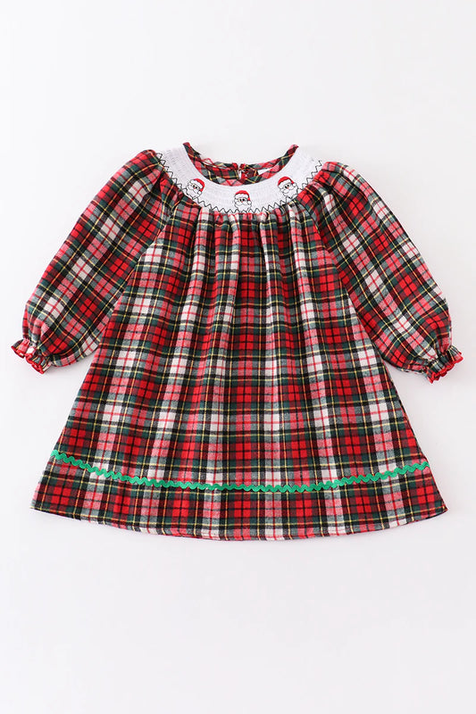 Red Plaid Santa Claus Smocked Dress