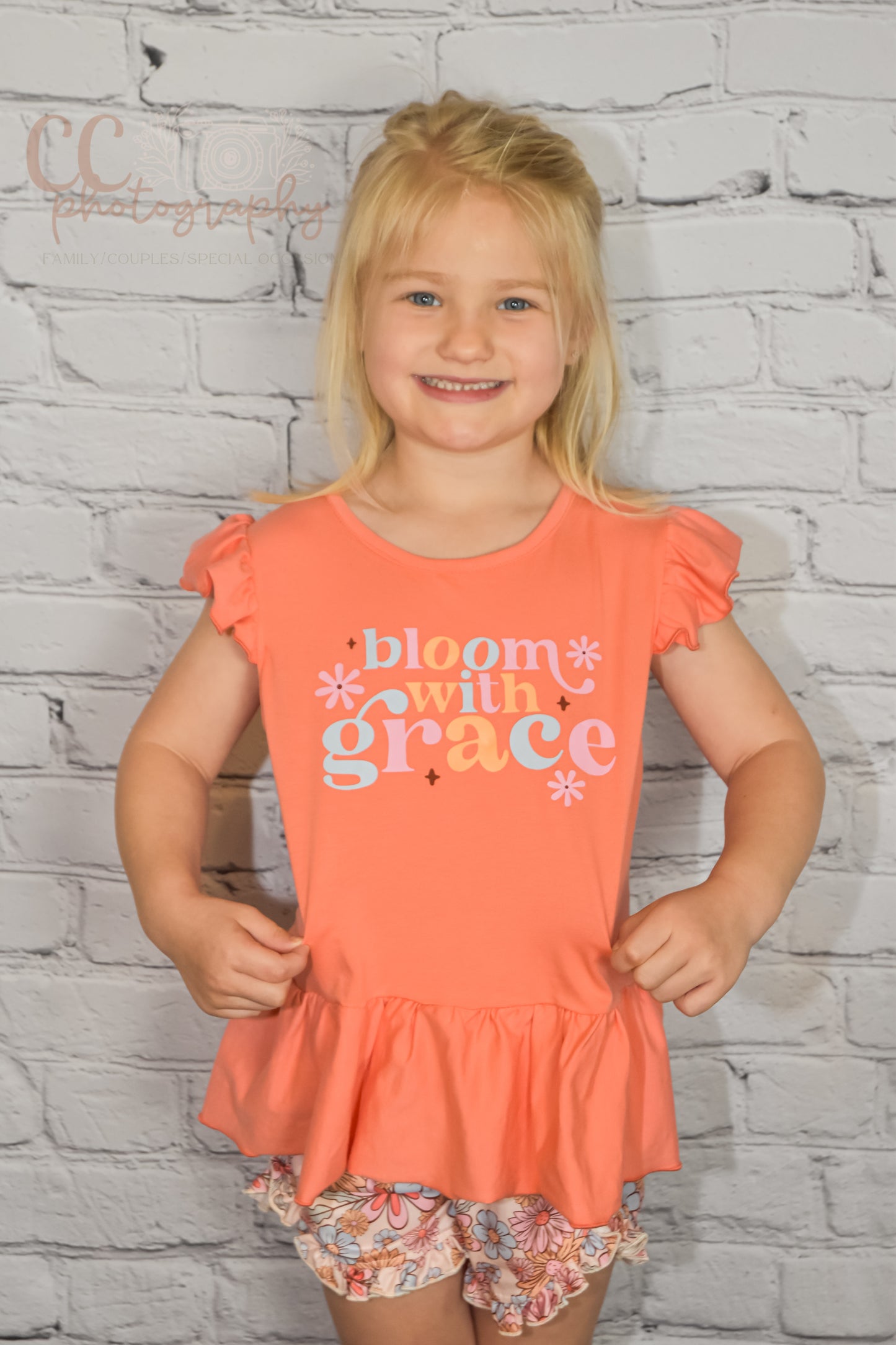 Orange Bloom With Grace Ruffle Short Set