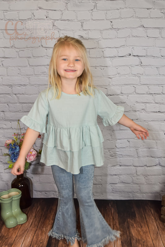 Girl Sage ruffle tiered tunic shirt