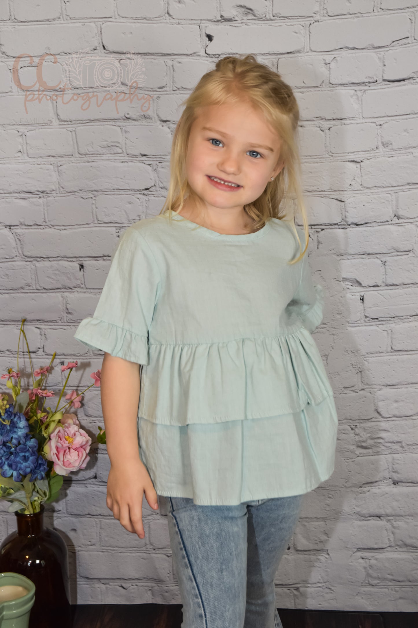 Girl Sage ruffle tiered tunic shirt