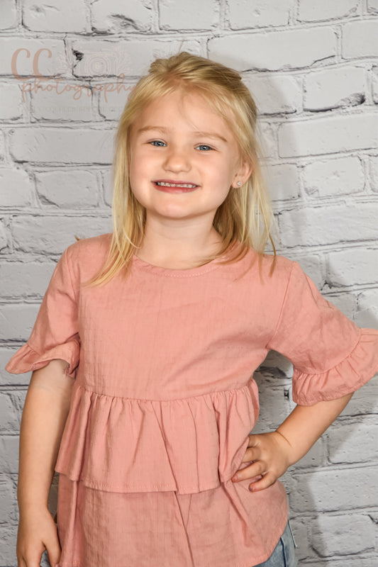 Girl Pink ruffle tiered tunic shirt