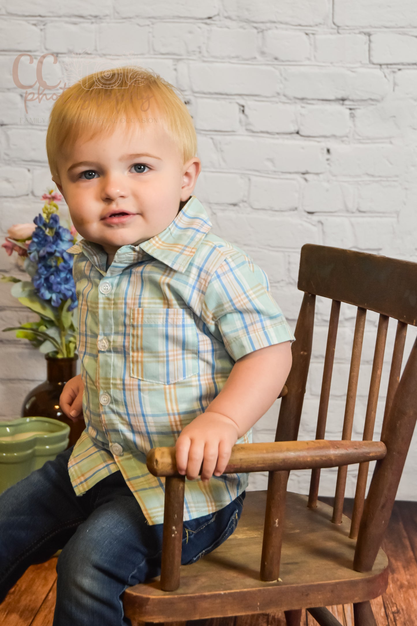 Turquoise Plaid Button Down Boy Shirt