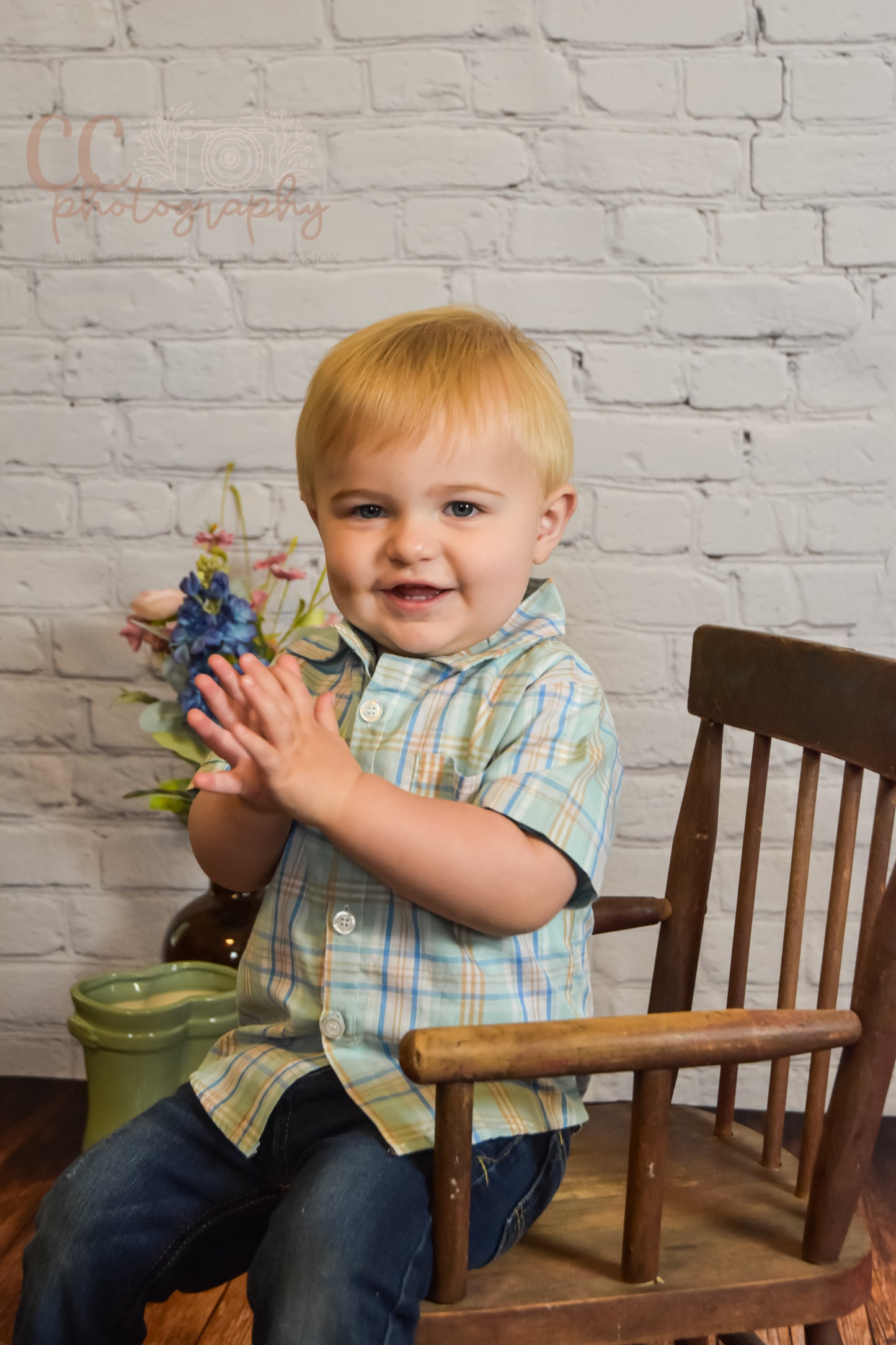 Turquoise Plaid Button Down Boy Shirt