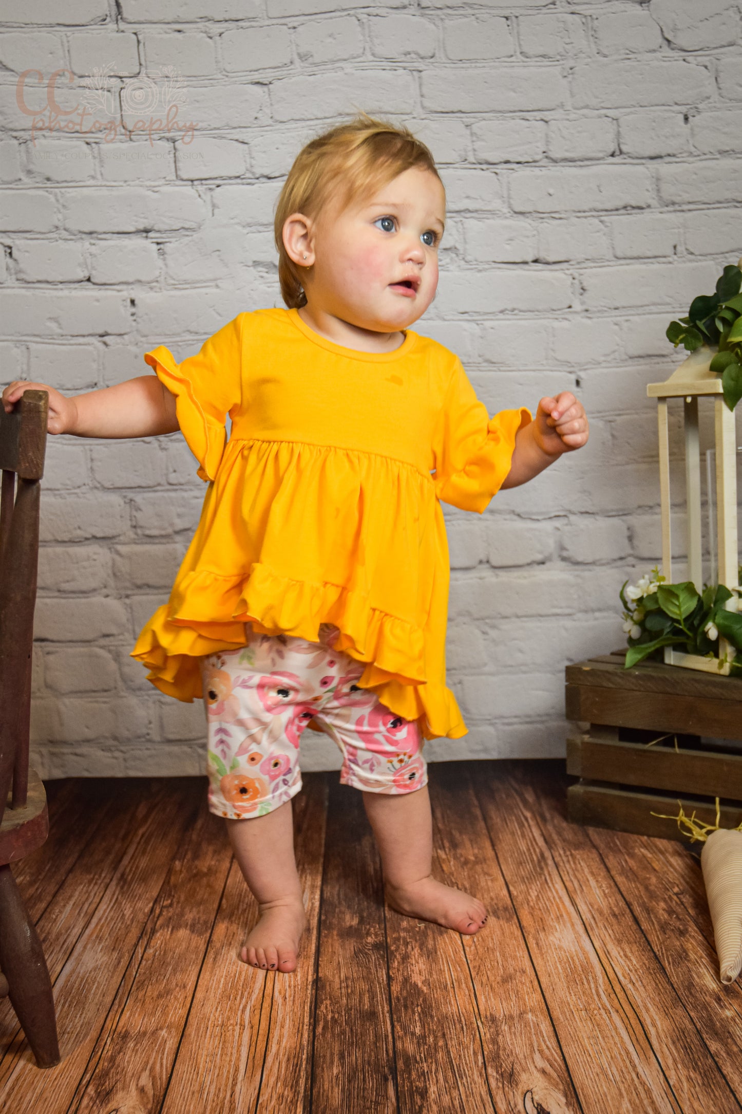 Mustard Floral Print Girl Short Set