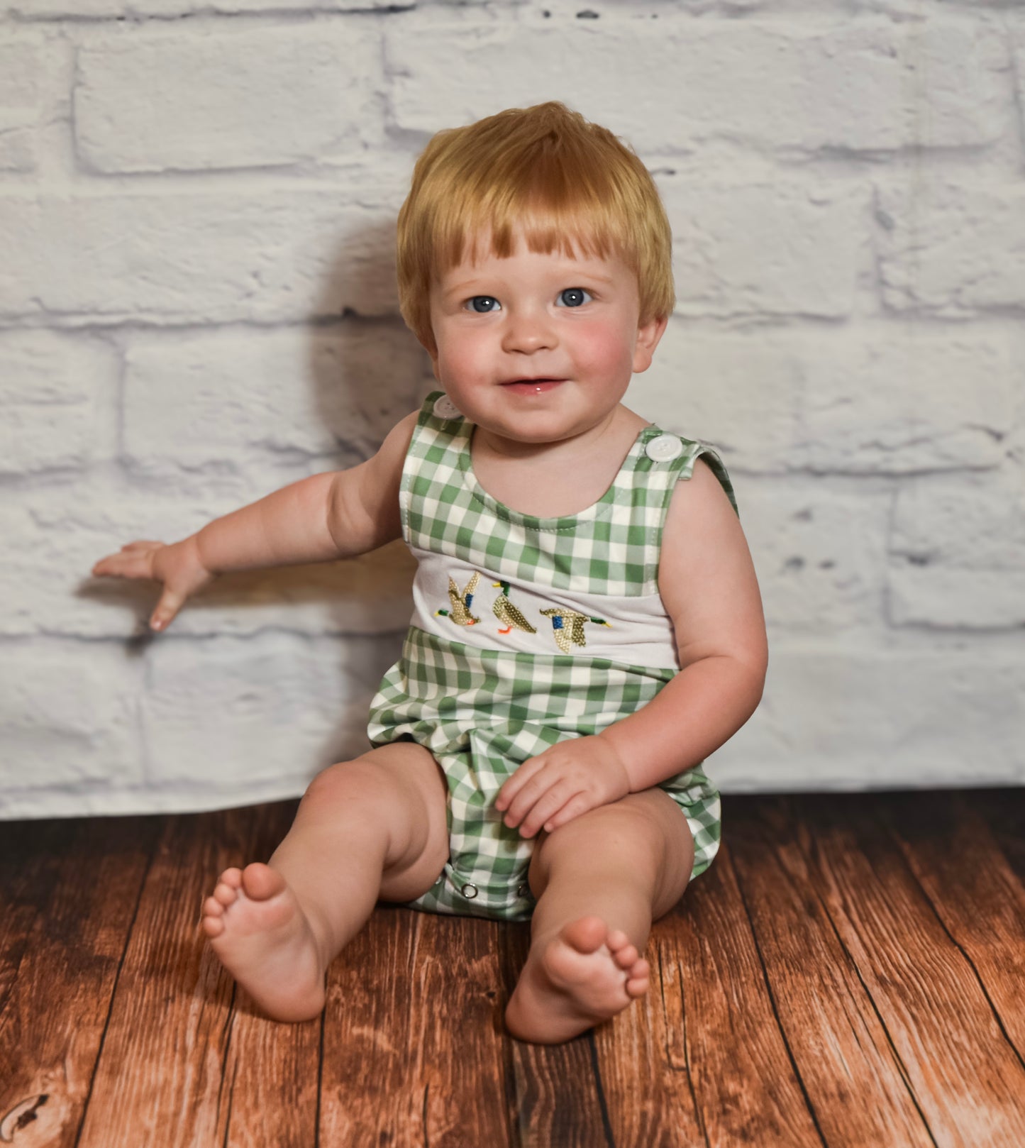 Green Checkered Duck Sleeveless Romper